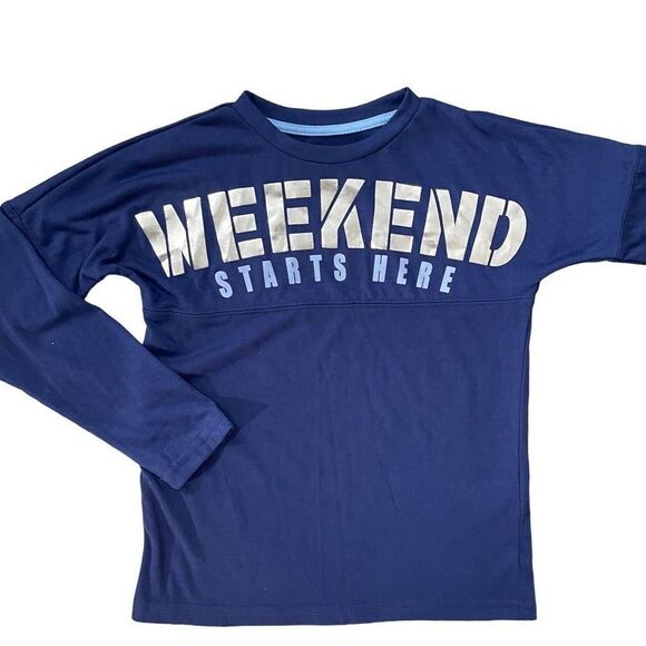 Max & Olivia Weekend Starts Here Chill Girl Blue Silver Matching Pajama Set 6/7 - Picture 3 of 16